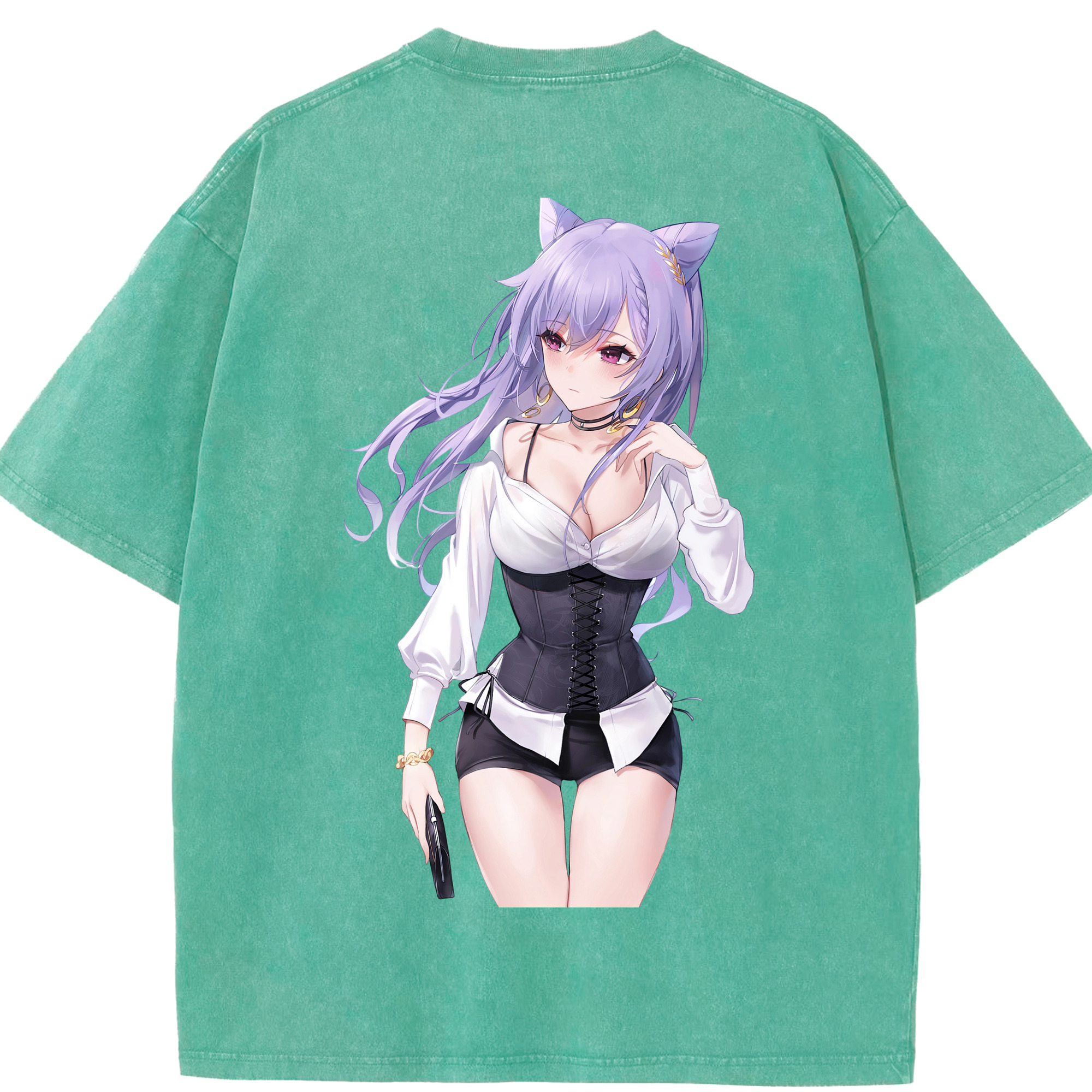 げんし神 刻晴 こくせい genshin Kokusei 綿100% ヴィンテージ風 半袖Tシャツ（背面プリント）